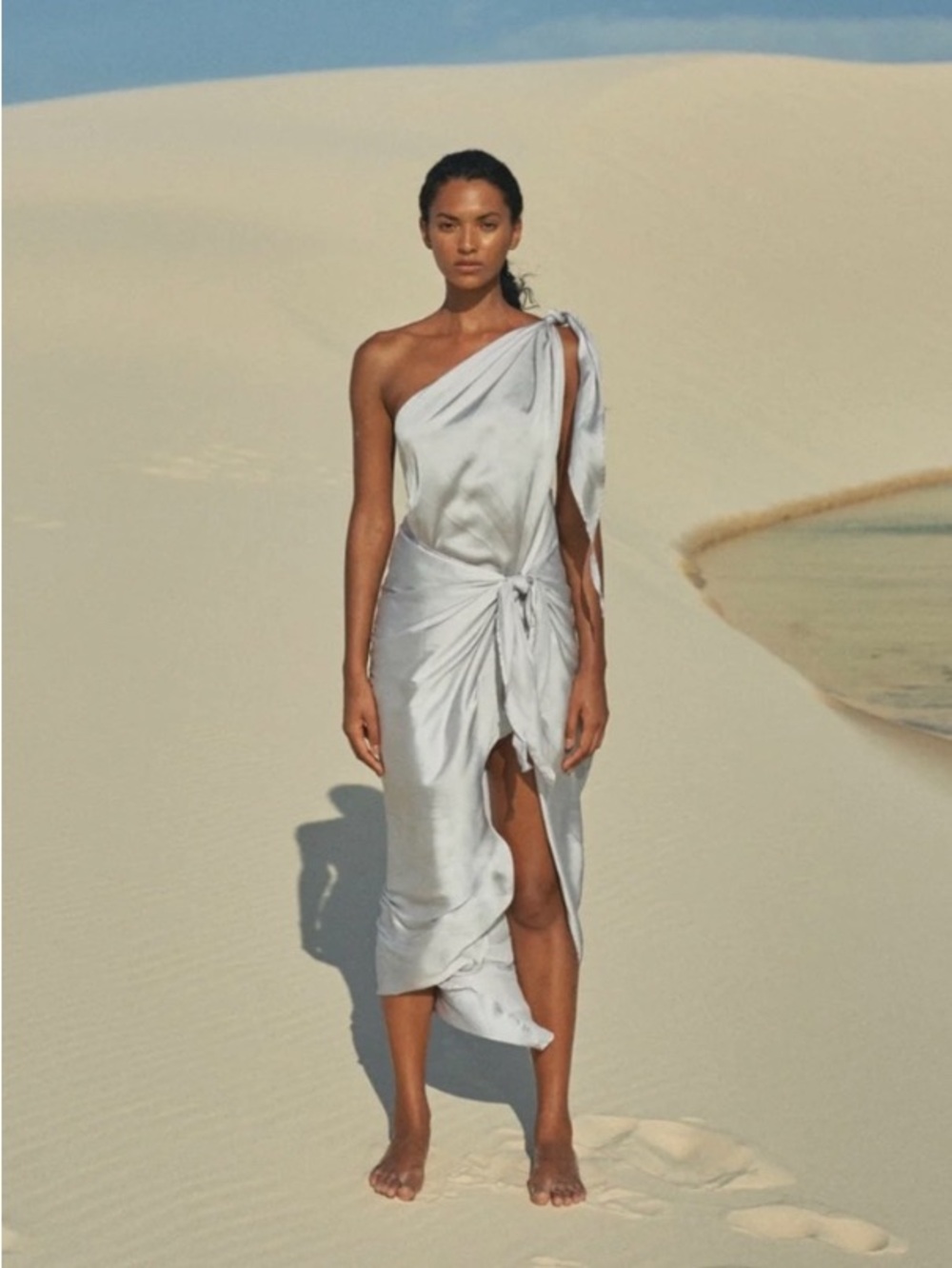 Baobab Marea One Shoulder Silver Dress  high low size medium - Picture 2 of 6